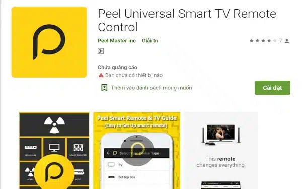 Peel Universal Smart TV Remote Control là ứng dụng được đánh giá khá tốt và tiện lợi trong việc điều khiển điều hòa