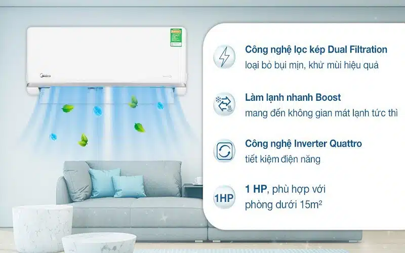 Điều hòa Midea Inverter 1 HP với thiết kế thanh lịch, sang trọng